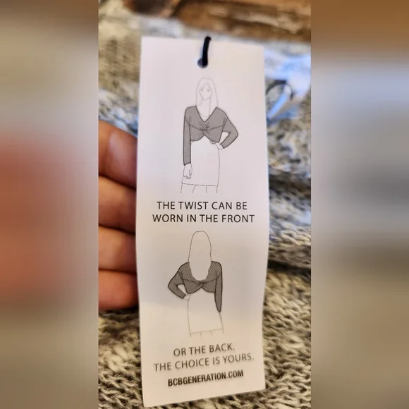 NWT BCBGeneration Twist Tie Cropped Sweater Heather Grey Size XXS - Picture 9 of 13